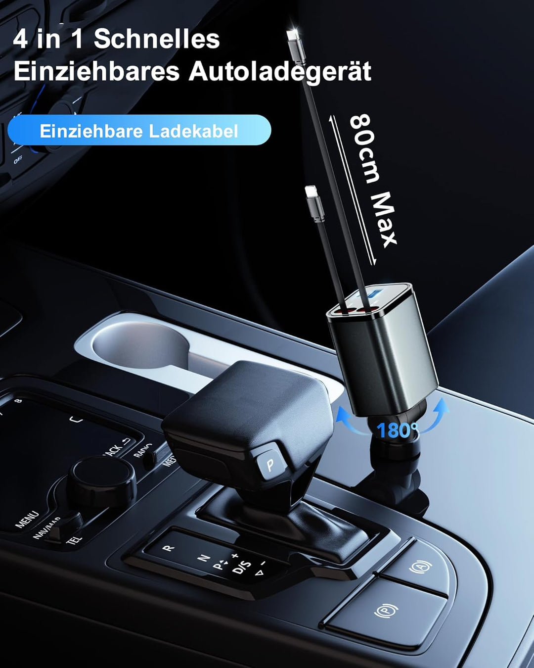 Aimtel Einziehbares Auto Ladegerät Zigarettenanzünder USB C KFZ Ladegerät Handy Ladegerät Auto Kompa
