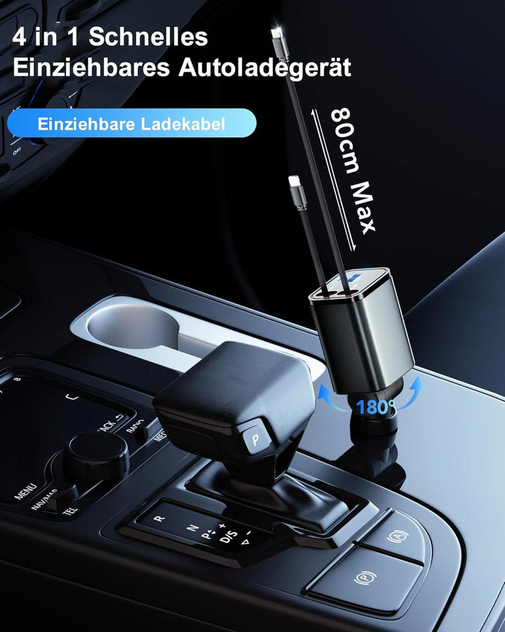 Aimtel Einziehbares Auto Ladegerät Zigarettenanzünder USB C KFZ Ladegerät Handy Ladegerät Auto Kompa