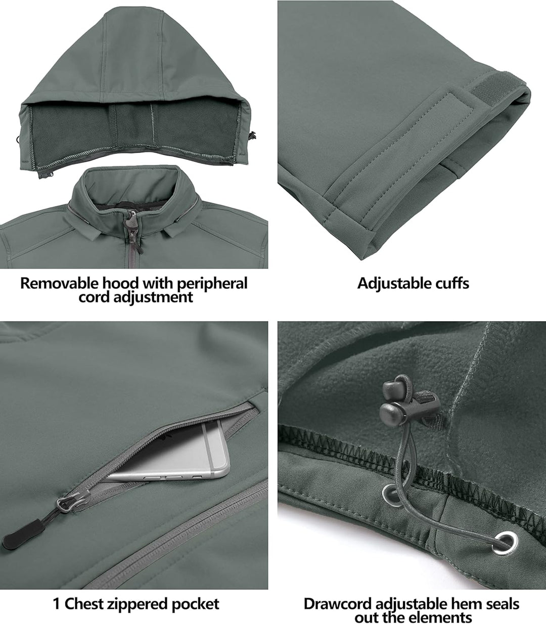 Little Donkey Andy Softshelljacke für Herren mit abnehmbarer Kapuze, Fleecefutter und Wasserabweisen