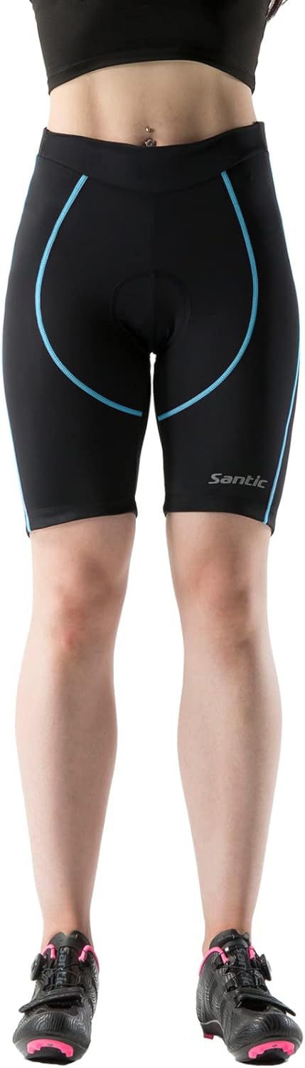 Santic Gepolsterte Kurz-Radlerhose für Damen mit 3D-Polstereinsatz Praktischer Seitentasche und UPF
