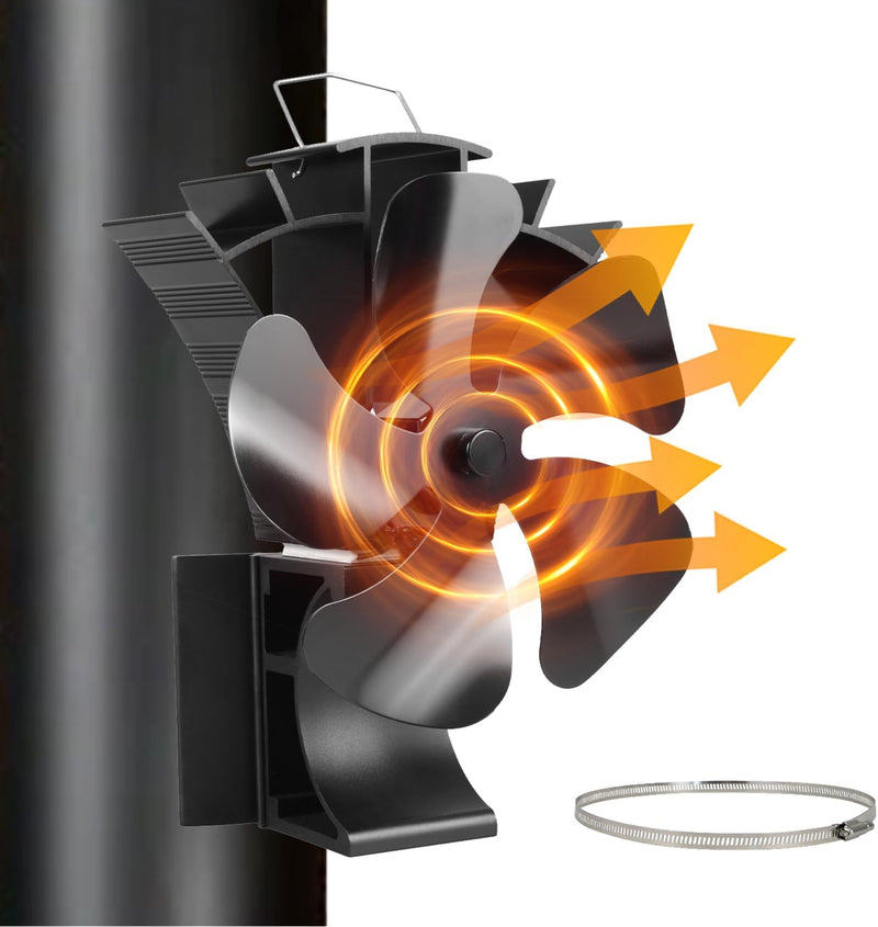 HAWCAFU 3-in-1 Ofenventilator mit Magnet, 5-Blatt Kaminventilator für Kaminrohr, Kaminofenaufsatz -