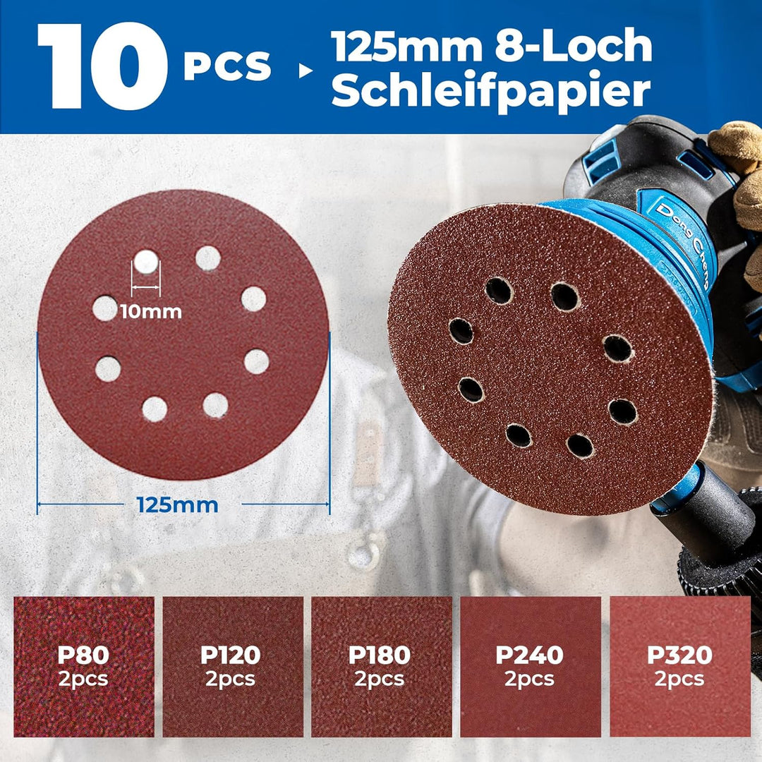 DongCheng Exzenterschleifer 300W, 125mm Schleifmaschine, 6 Geschwindigkeiten, 4,000-12,000 U/min mit