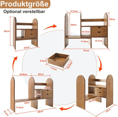 GUUSII HOME Desktop Bücherregal Tischregal für Büro Schreibtisch Regal Organizer Einstellbar mit Sch