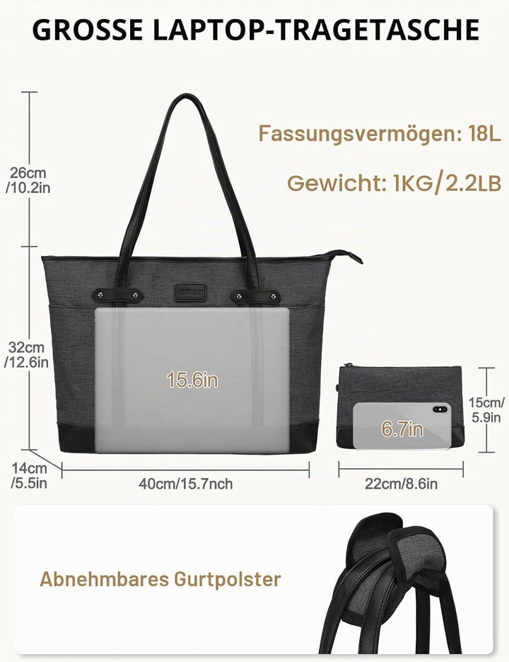 RAVUO Laptop Handtasche Damen,Elegant 15,6 Zoll Schultertasche Wasserdicht Shopper Aktentasche Busin