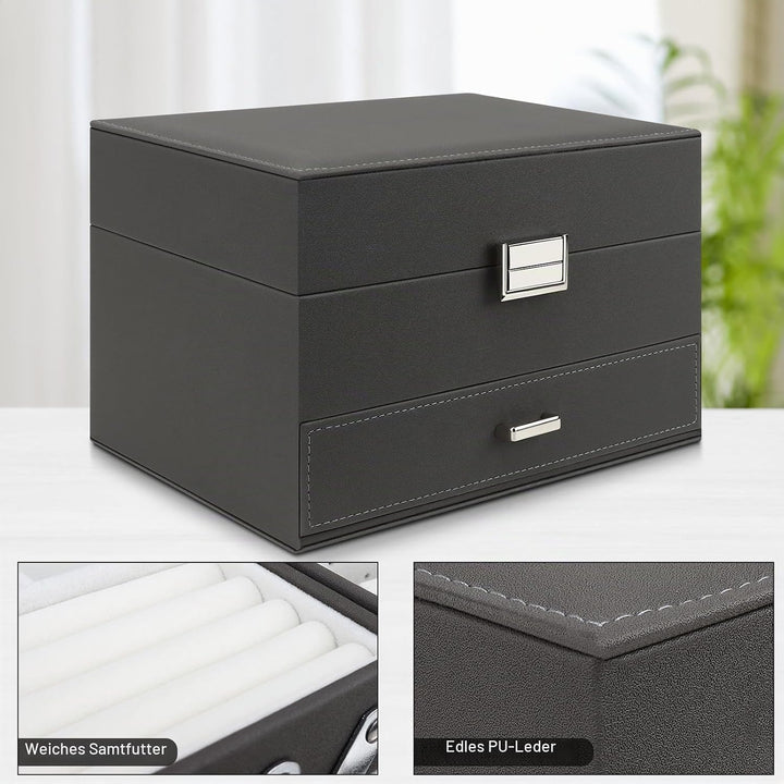 Schmuckkasten, Schmuckkästchen mit Schubladen für Damen Mädchen, PU-Leder Jewelry Box Schmuckbox Sch