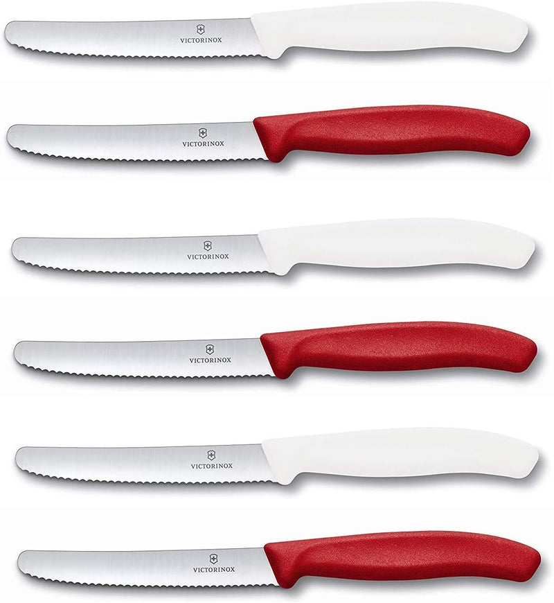 Victorinox 6 Stück Tafelmesser Neue Griffform Swiss Classic (6er Pack, Rot/Weiss) 6er Pack Rot/Weiss