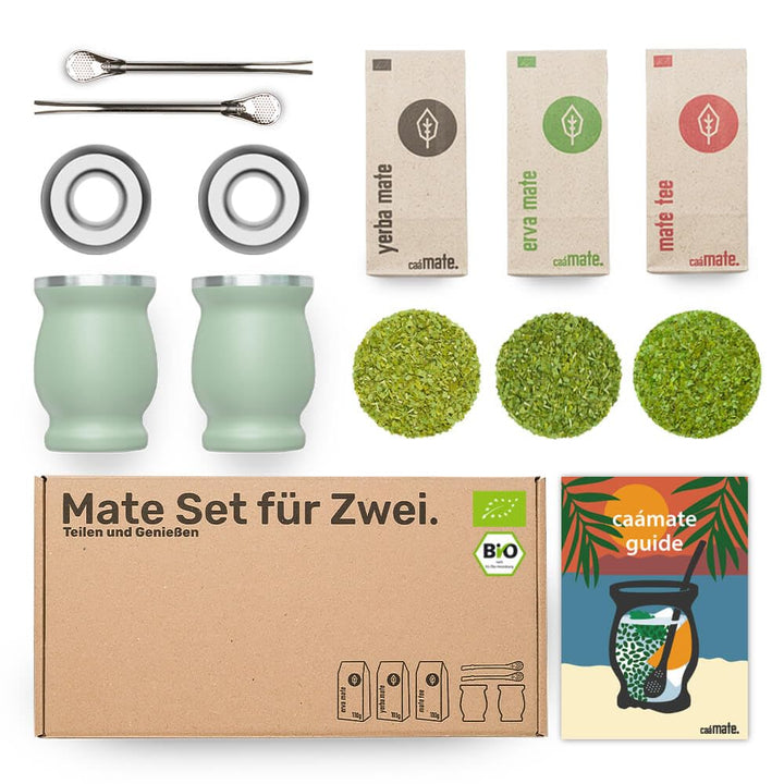 caámate. Mate Tee Set Bio ● 3 Matesorten + 2 doppelwandige Edelstahl Matebecher + 2 Bombillas + Zube