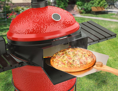 Onlyfire 6065 PizzaRing Kit mit Drehspiess, Pizzaeinsatz und Rotisserie Grillspiess für Kamado Joe C