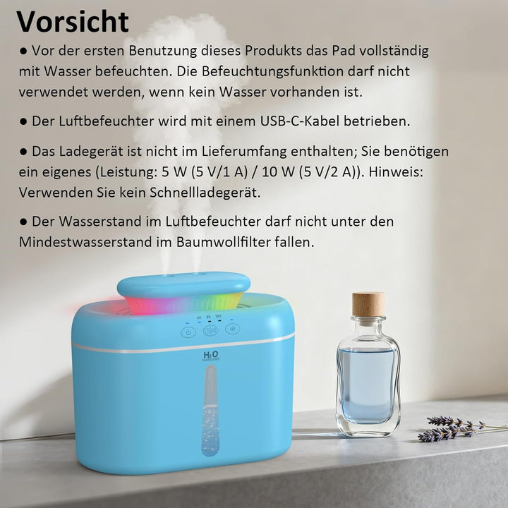 Luftbefeuchter fürs Schlafzimmer, 2000ml Kaltnebel-Luftbefeuchter für Zuhause, Ultraleise (28 db), L