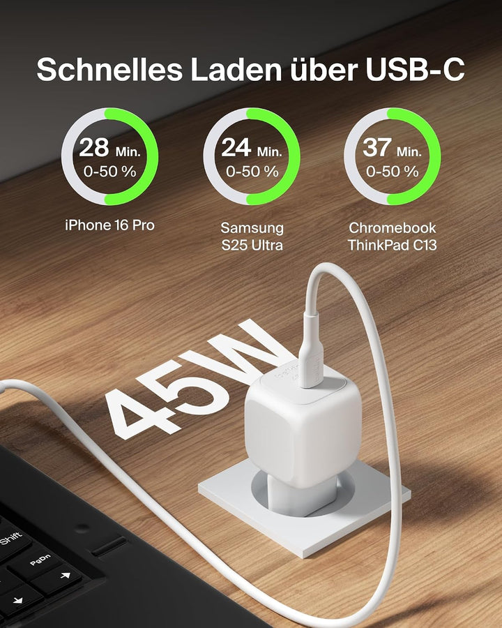 Belkin BoostCharge Chargeur secteur compact 45 W, USB-C PD, Recharge Rapide, Pour Tous Les modèles d