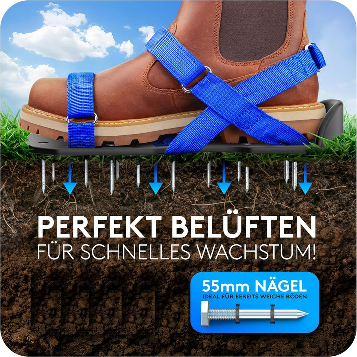 Briliantwerk®️ Nagelschuhe mit Klettverschluss - Zum Rasen belüften oder als Estrichschuhe - Rasenlü