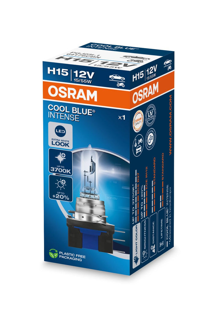 Osram COOL BLUE INTENSE H15, +20% mehr Helligkeit, bis zu 3.700K, Halogen-Scheinwerferlampe, LED-Loo