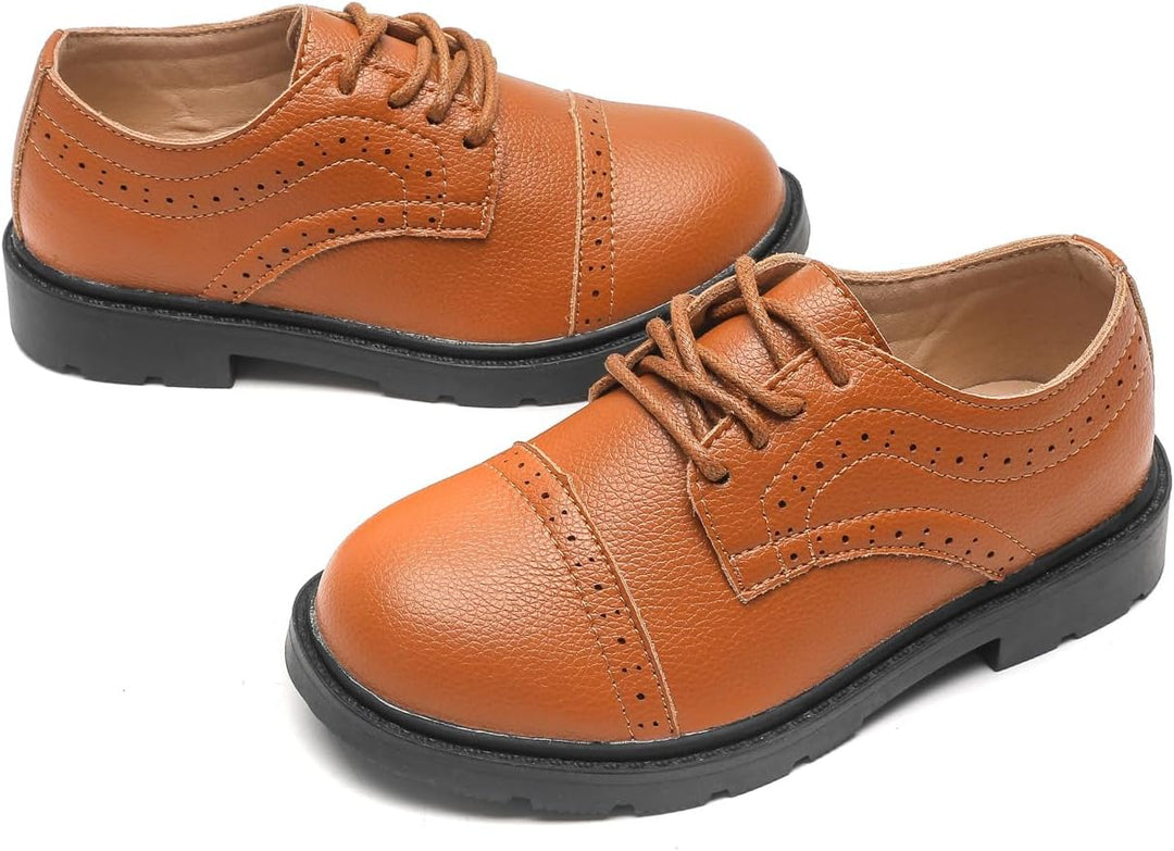 DADAWEN Jungen Anzugschuhe Schule Uniformschuhe Schnürhalbschuhe 34 EU Braun, 34 EU Braun