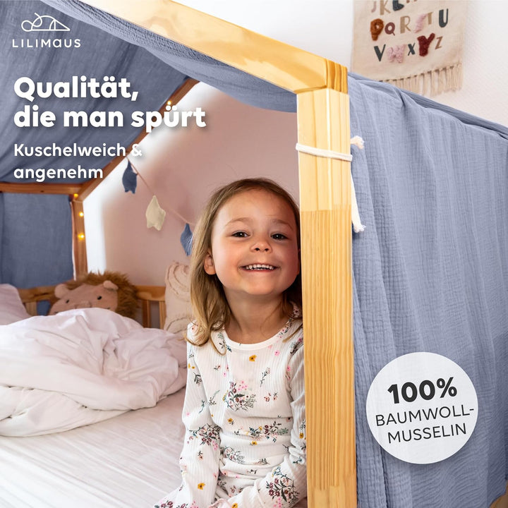 Hausbett Himmel [in 12 Farben] Betthimmel Hausbett aus 100% Baumwolle Musselin - Stoffhimmel für Hau