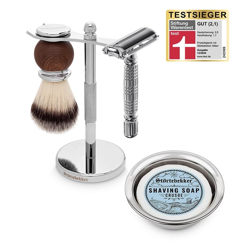 Störtebekker® Premium Rasierständer Set - mit Rasierhobel, Rasierpinsel, Rasierschale und Rasierseif