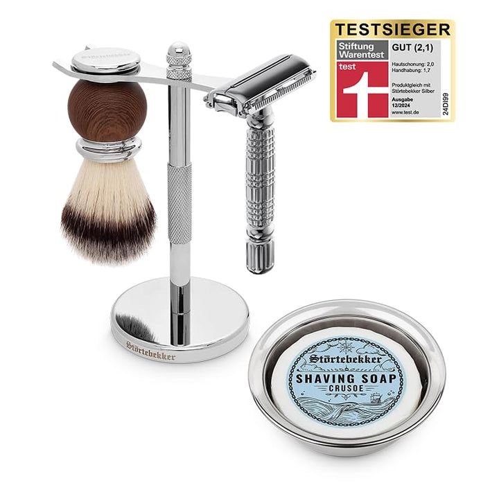Störtebekker® Premium Rasierständer Set - mit Rasierhobel, Rasierpinsel, Rasierschale und Rasierseif