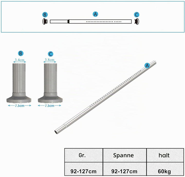 Teleskopstange Ohne Bohren, 92-127cm Ausziehbare Edelstahl Duschvorhangstange für Grosse Fenster/Dus