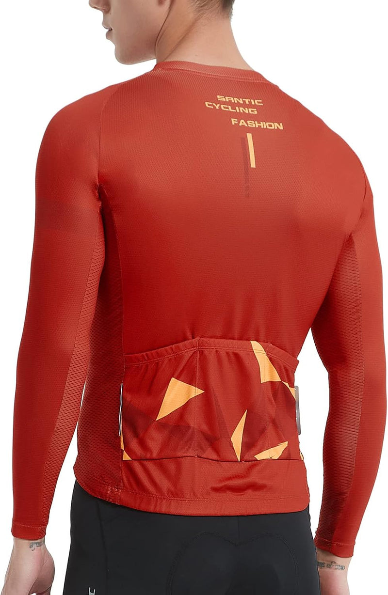 Santic Fahrradtrikot Herren Langarm Radtrikot Fahrradshirt Herren mit Taschen S Rot, S Rot