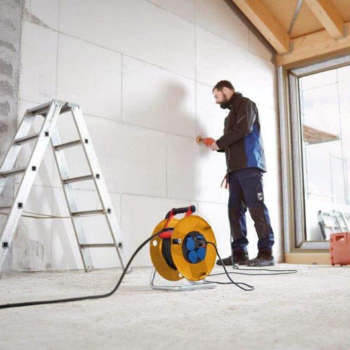 Brennenstuhl Kabeltrommel Standard Pro, 25 m (IP44, Kabelpilot), französisches Produkt, Gelb, 25 m