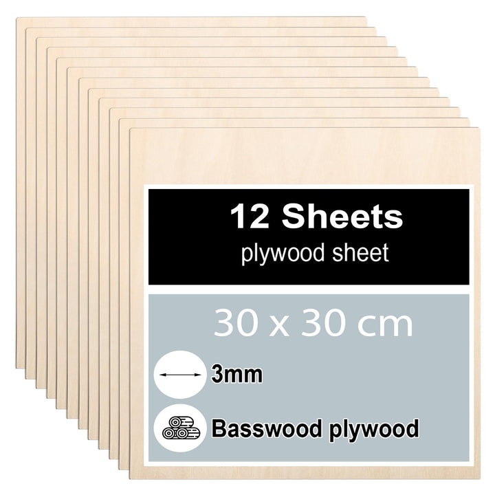 Linde Sperrholz 3mm, 30 x 30 cm, für DIY, Laserbearbeitung, Brandmalerei, Modellbau, Deko, Gemälde 3