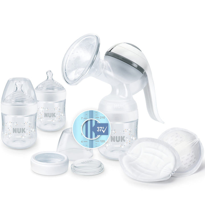 NUK Nature Sense Handmilchpumpe | Still-Set mit Handmilchpumpe, Babyflaschen &amp; Ultra Dry Comfort Sti