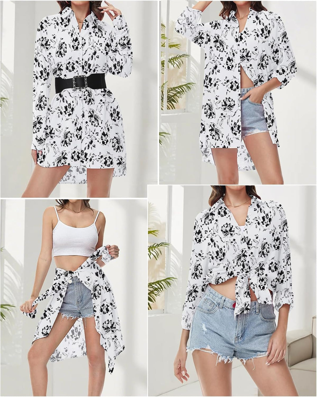 Damen Bluse V-Ausschnitt Hemdbluse Langarm Lässiges Hemd zum Knöpfen Langarmshirt Casual Oberteile A
