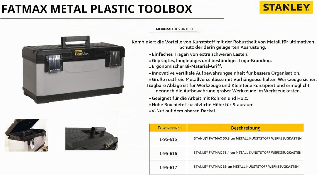 Stanley FatMax Werkzeugkoffer / Werkzeugbox (20", 50x29x30cm, Trage mit Bi-Material Griff, robuste B