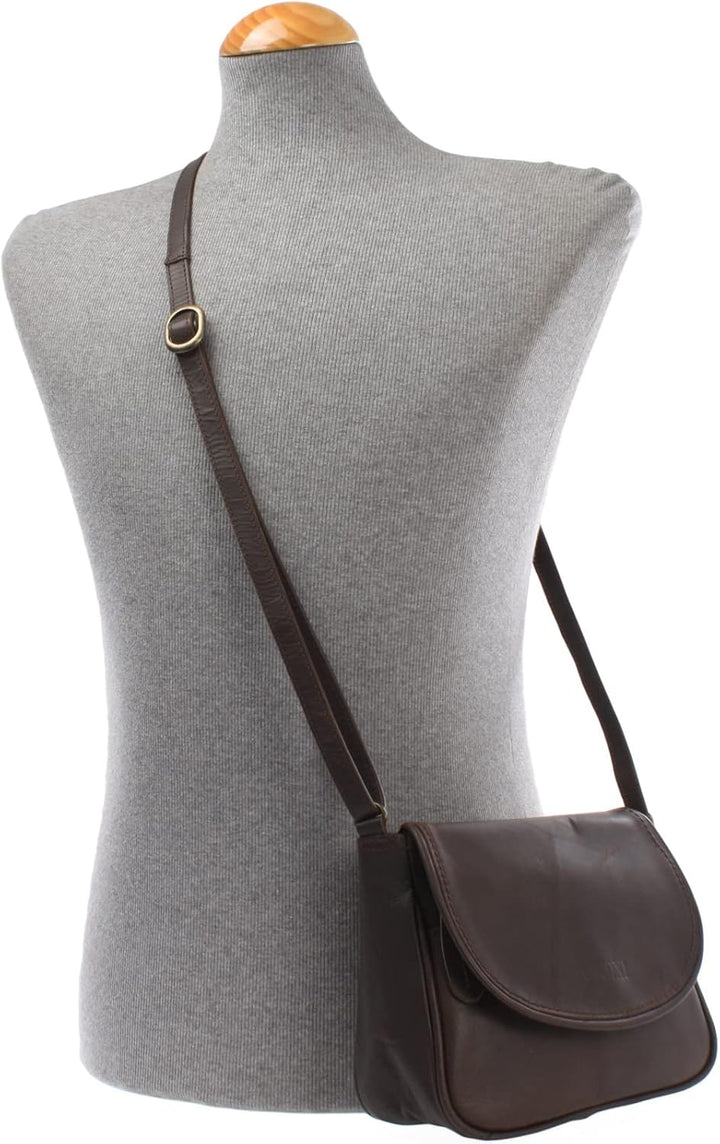 LECONI kleine Umhängetasche Damentasche Schultertasche Festivaltasche Leder 22x18x6cm LE3047 Dunkelb
