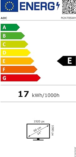 AOC M2470SWH - 24-Zoll-FHD-Monitor, 60 Hz, 5 ms, MVA, Lautsprecher (1920 x 1080 bei 60 Hz, 250 cd/m²