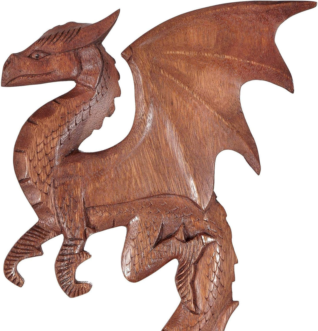 Windalf Wandbild Lizz 28 cm Drachen Wandrelief Links schauend Handarbeit aus Holz