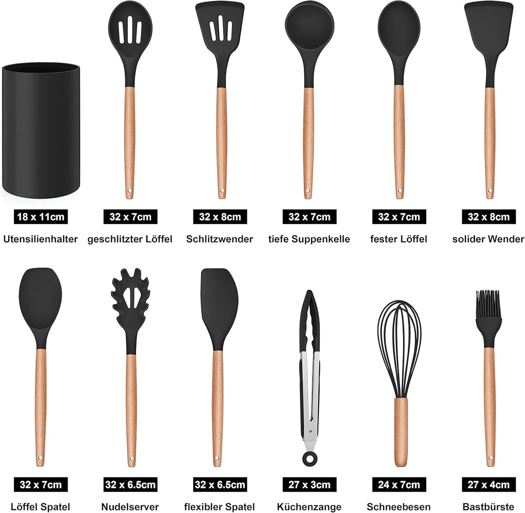 Herogo Küchenutensilien Set, 12 Stück Silikon Küchenhelfer Kochbesteck Set mit Halter, Hitzebeständi