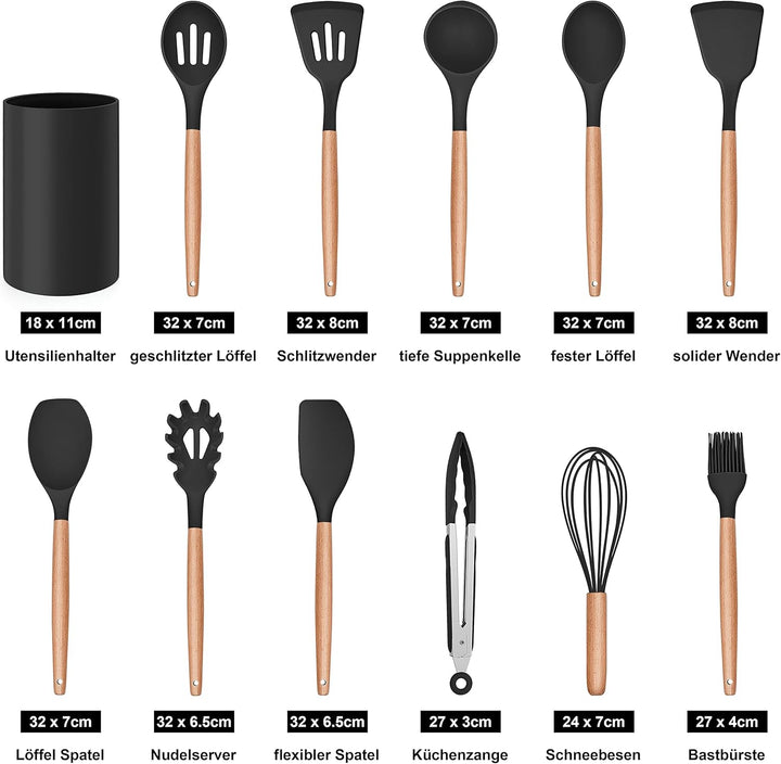Herogo Küchenutensilien Set, 12 Stück Silikon Küchenhelfer Kochbesteck Set mit Halter, Hitzebeständi