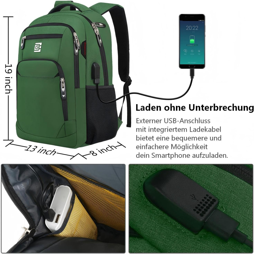 marcello Laptop Rucksäcke mit USB-Ladeanschluss Herren Damen für Arbeit Schule Uni Schulrucksack für