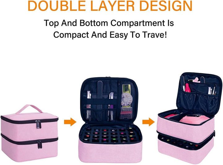 Nagellack Aufbewahrung Tasche Doppelschicht Nagellack Organizer Lagerung 30 Flaschen (15 ml / 0,5 FL
