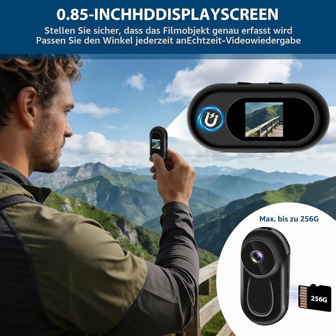 Mini Kamera Action, 1080P HD &amp; 120° Weitwinkel Action Cam Mini, 120 Minuten Aufnahmezeit Bodycam mit