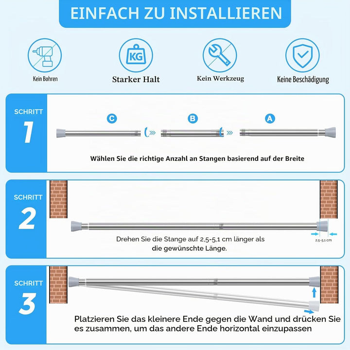 AIZESI 1 Stück Gardinenstange ohne Bohren 40-70cm Ø22mm, Teleskopstange zum Klemmen Klemmstange für