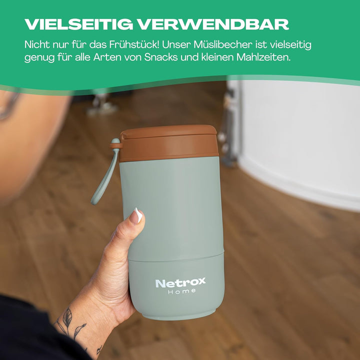 NetroxHome - Müslibecher To Go mit Löffel, Auslaufsicherer Joghurtbecher To Go aus Edelstahl, Lunchb