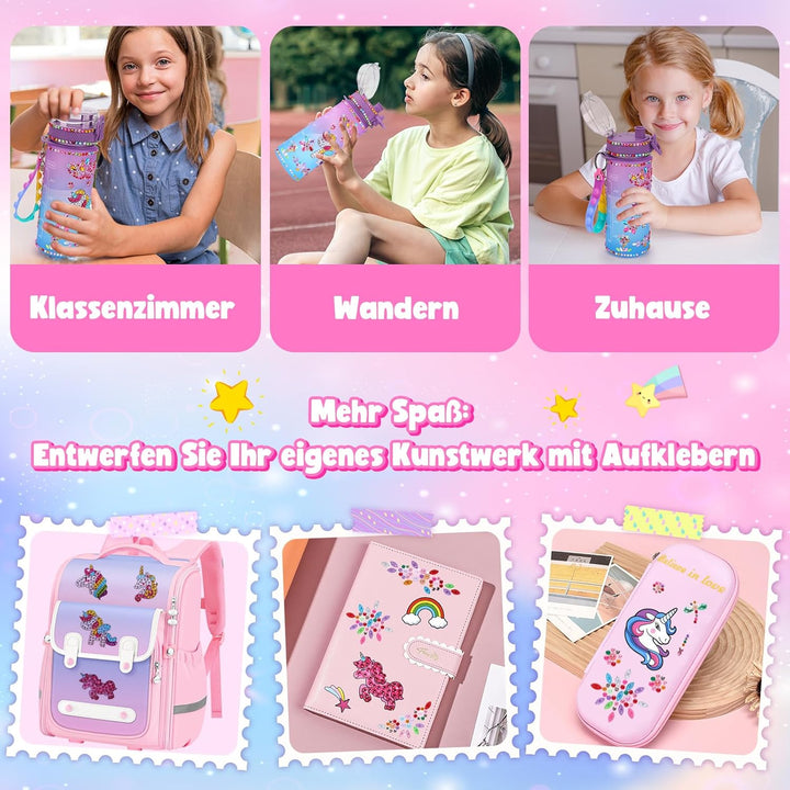 Einhorn Geschenke für Mädchen 5-6-7-8-9 Jahre Geschenkideen: Trinkflasche Bastelset Kinder ab 6 8 10