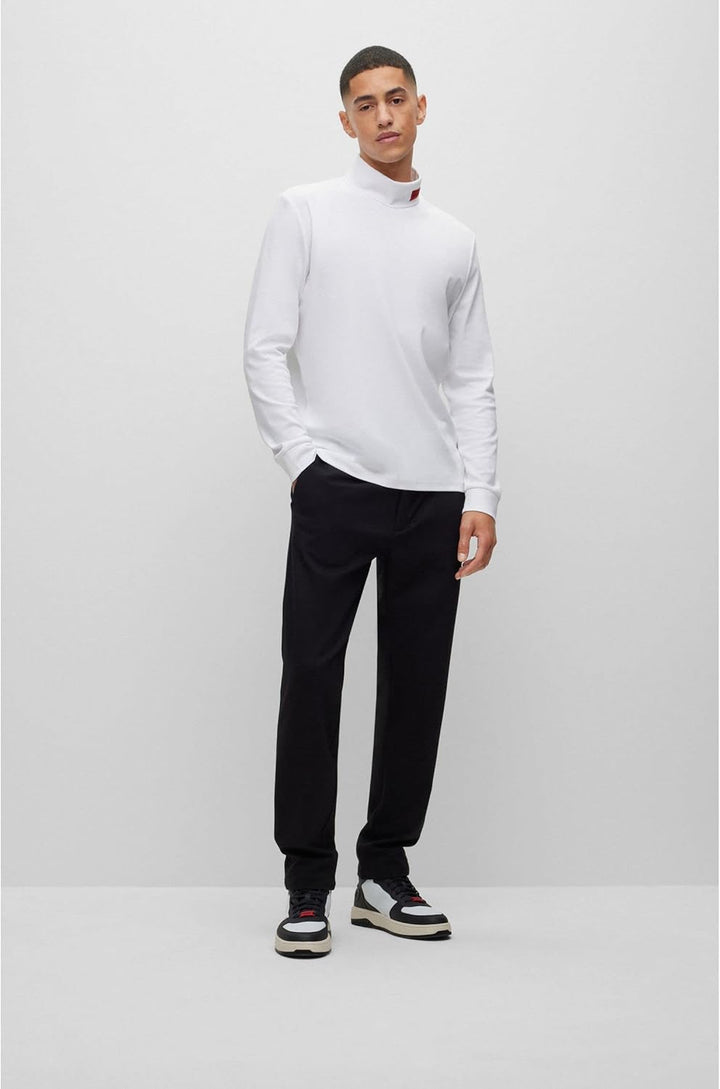 HUGO Herren Derollo224 Slim-Fit Longsleeve mit rotem Logo-Label L White100, L White100