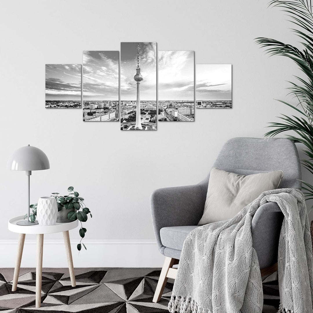 Runa Art Wandbilder Berlin Fernsehturm 5 Teilig Bild auf Vlies Leinwand Deko Wohnzimmer Büro Städte