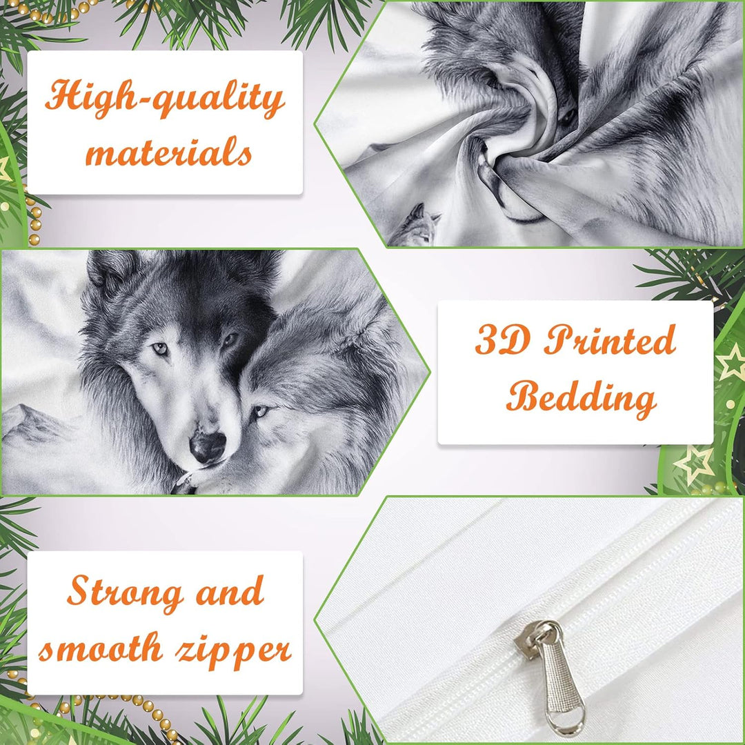 Bettwäsche Set Wolf, 3D WolfTheme Muster Bettbezug,Traumfänger Drucken 3 Teilig,Microfaser Bettwäsch