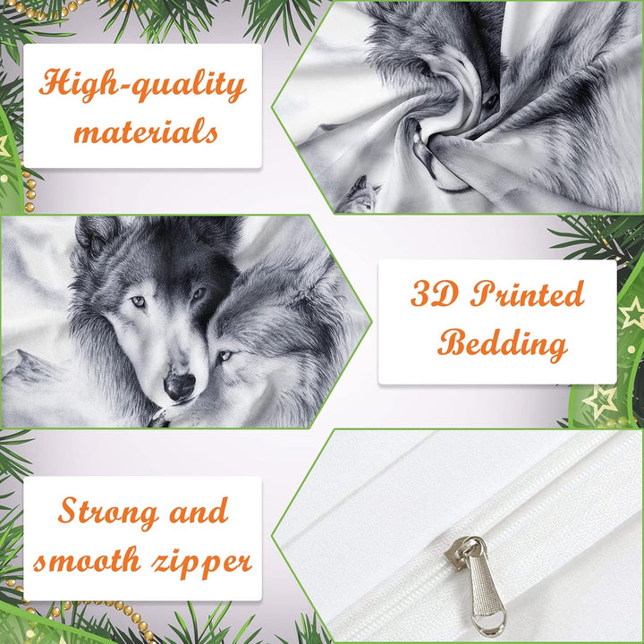 Bettwäsche Set Wolf, 3D WolfTheme Muster Bettbezug,Traumfänger Drucken 3 Teilig,Microfaser Bettwäsch