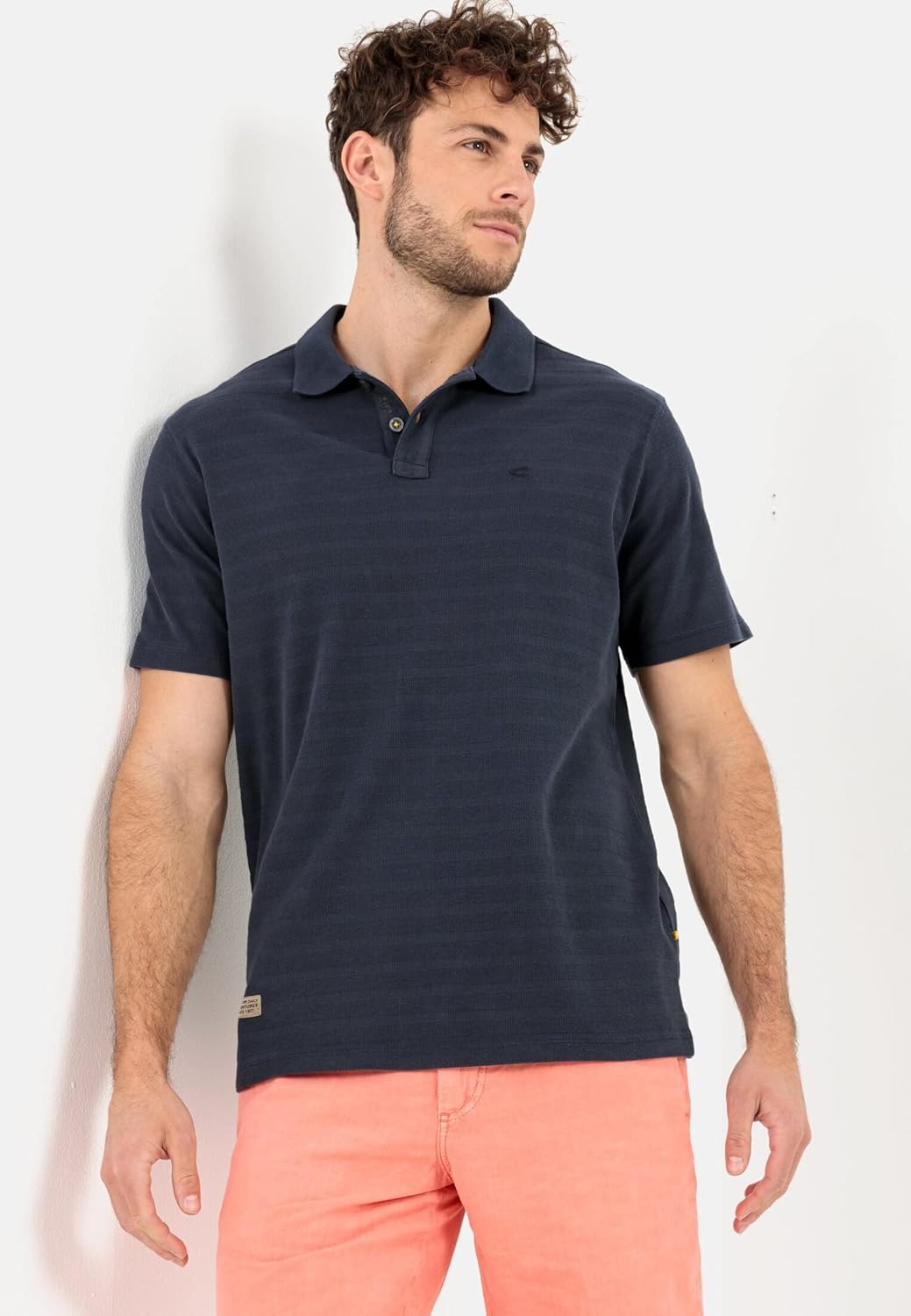 camel active Herren Kurzarm Poloshirt im tonalen Streifenmuster M Dunkelblau, M Dunkelblau