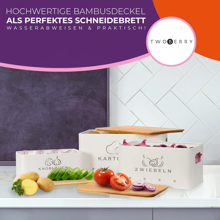 Kartoffel Aufbewahrungsbox (3er Set) inkl. Sparschäler- längere Haltbarkeit durch Luftzirkulation -