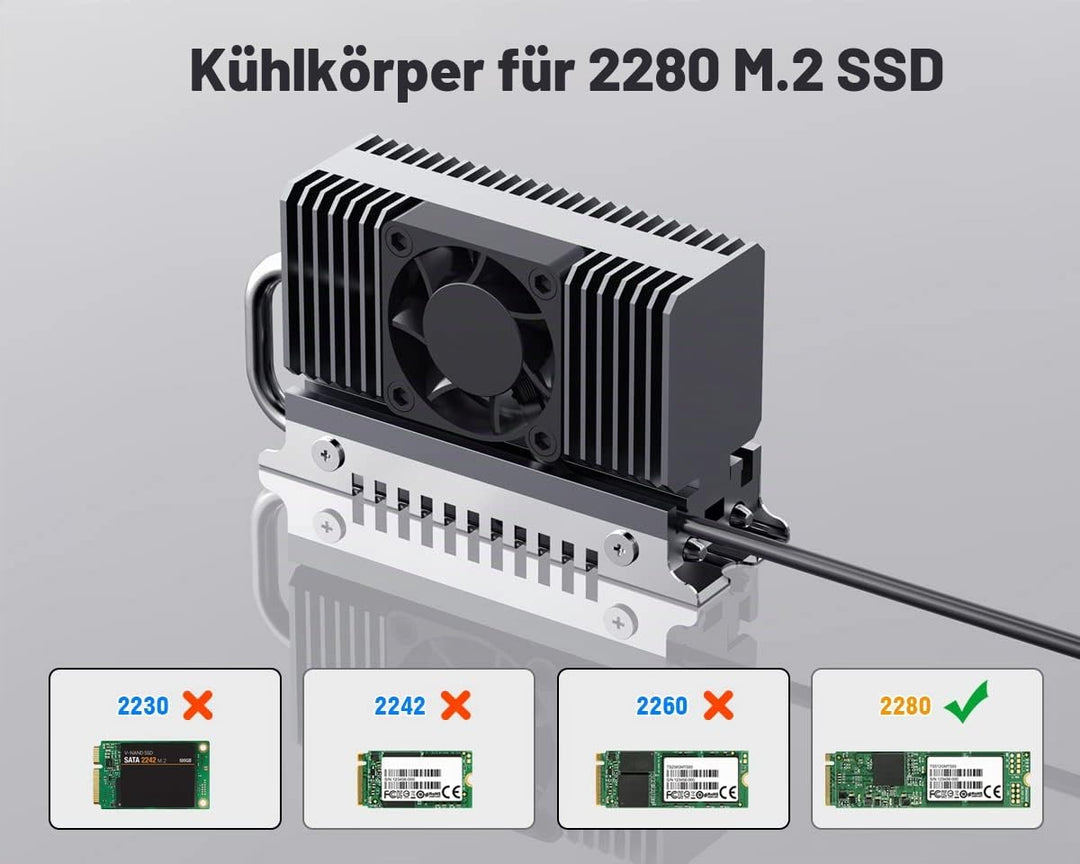 ElecGear EL-80X M.2 2280 SSD Kühler, PWM Lüfter + Heatpipe + Kühlkörper aus Aluminium Heatsink für 8
