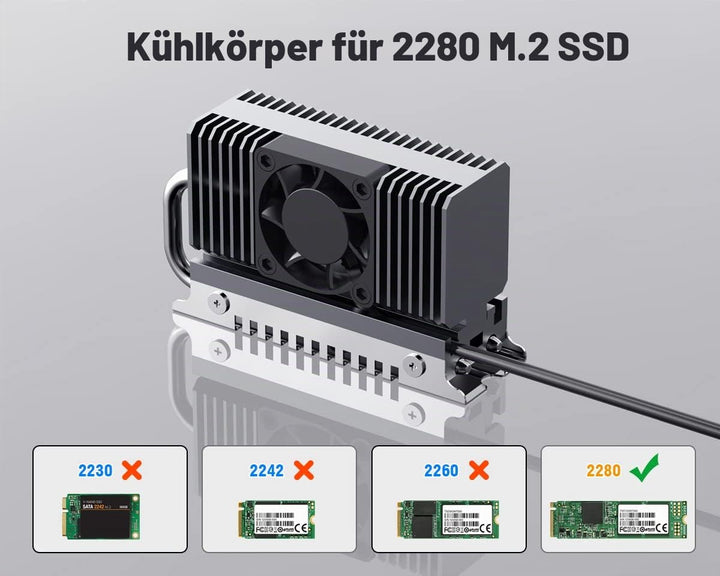 ElecGear EL-80X M.2 2280 SSD Kühler, PWM Lüfter + Heatpipe + Kühlkörper aus Aluminium Heatsink für 8