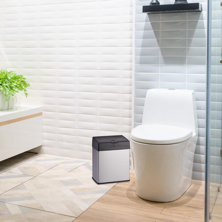 Relaxdays Kosmetikeimer Edelstahl, Mülleimer für Küche & Bad, leichtgängige Push-Funktion, Badmüllei