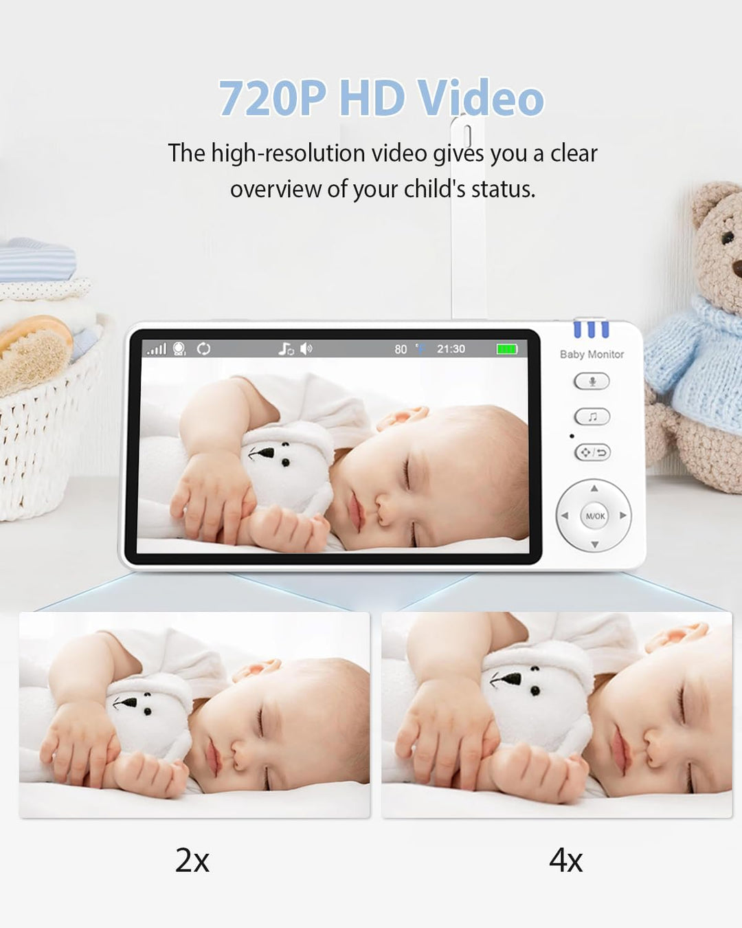 Ade Babyphone mit Kamera 5 Zoll 720P HD IPS-Display Babyphone Kamera 2-Wege-Audio VOX-Modus 300M Rei