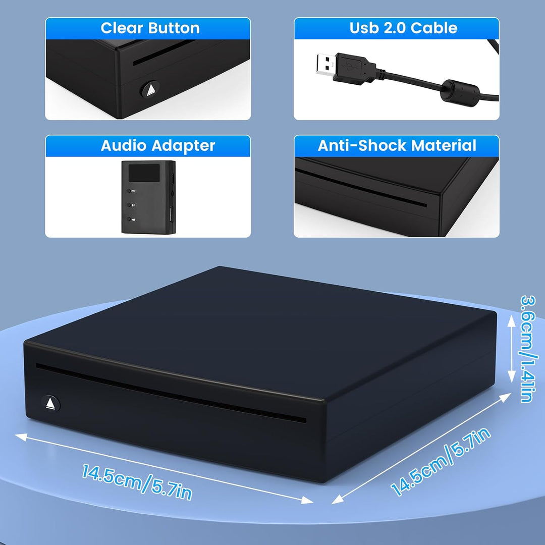Lnopever CD Player Auto USB Anschluss,USB 2.0-Schnittstelle Autoradio CD/DVD Dish Box Player Externe