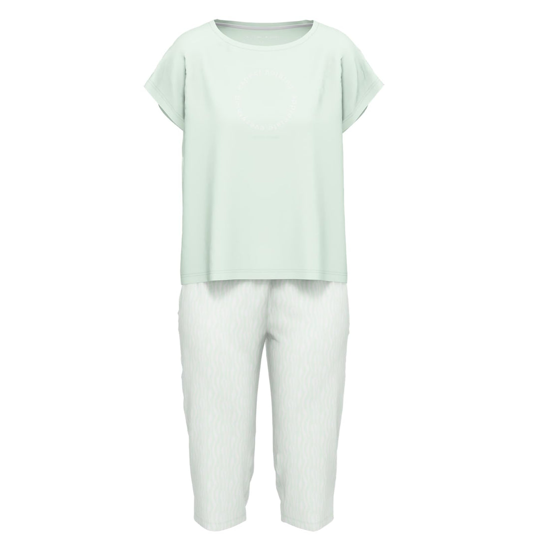 TOM TAILOR Damen Pyjama 3/4, Rundhals, Print, Grün 3XL/46